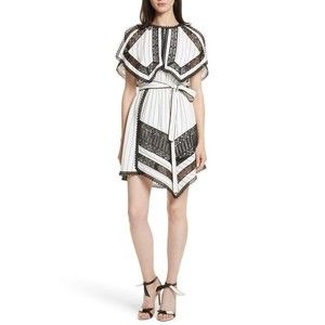 Self-Portrait Striped Lace Trim Handkerchief Hem Dress Size 0